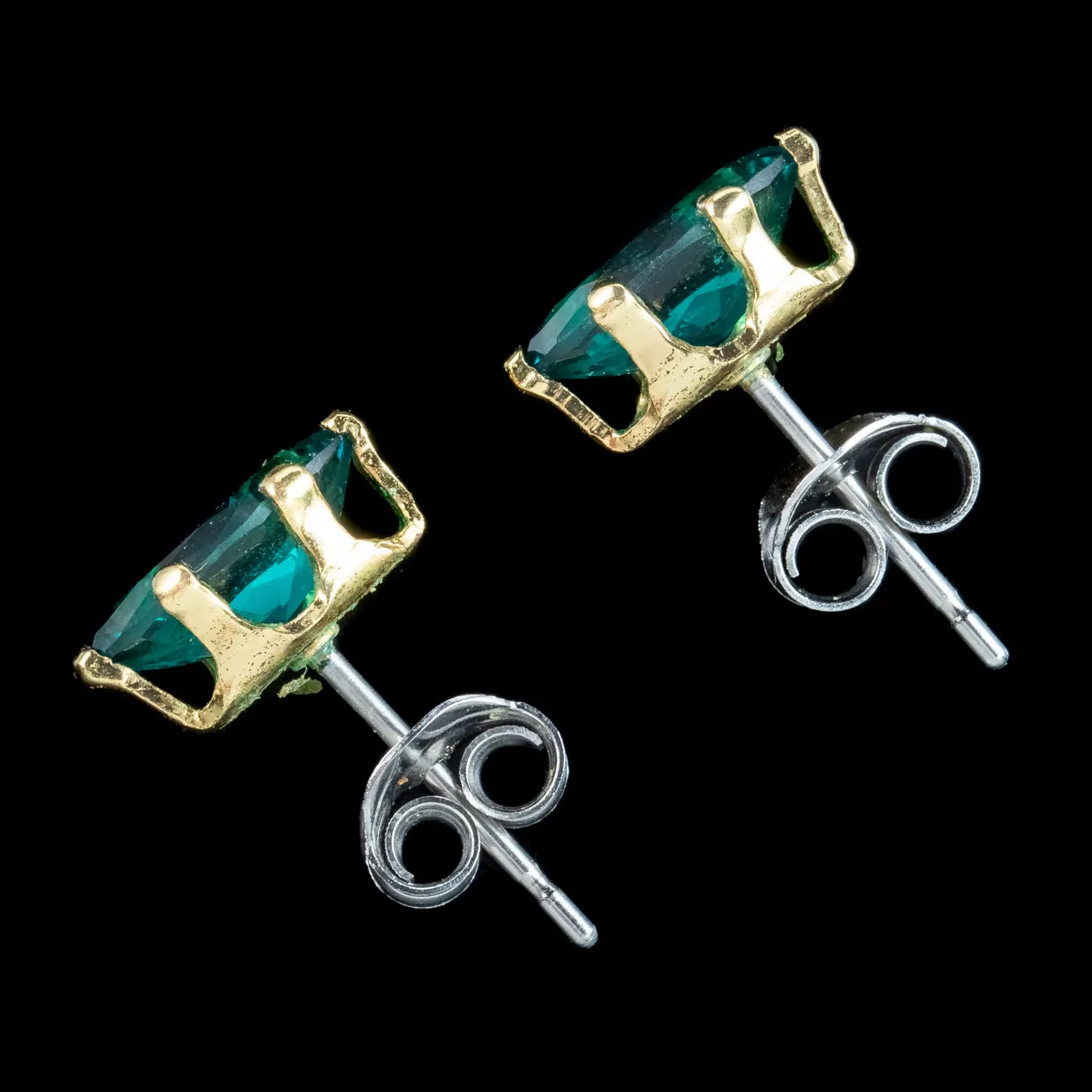 Vintage Blue Tourmaline Stud Earrings 18ct Gold
