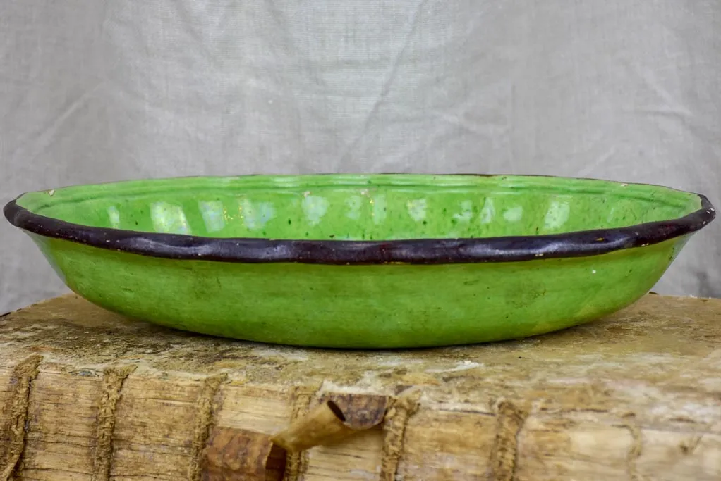 Vintage Dieulefit oval platter with green glaze