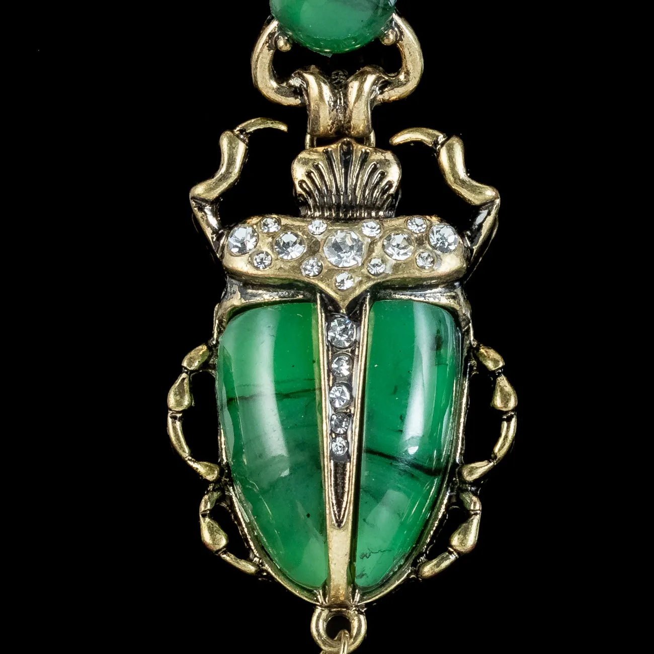 Vintage Egyptian Revival Scarab Drop Earrings Pearl Droppers