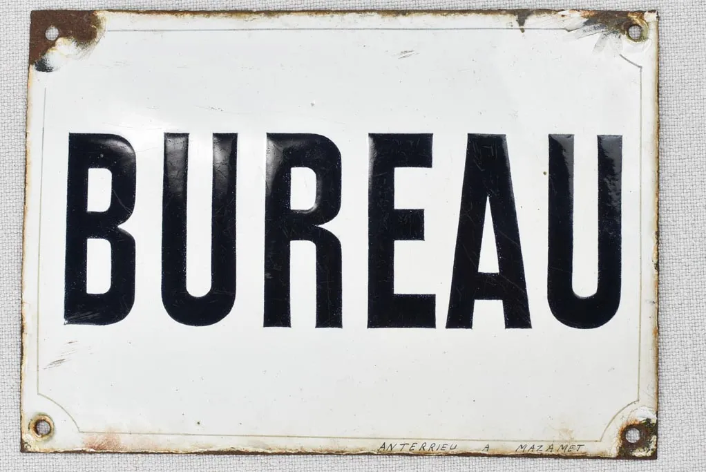 Vintage enamel plaque, BUREAU 5½ x 8""