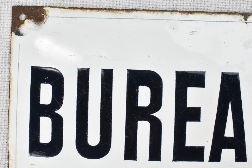 Vintage enamel plaque, BUREAU 5½ x 8""