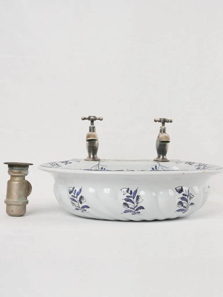Vintage French blue and white hand basin 16½"