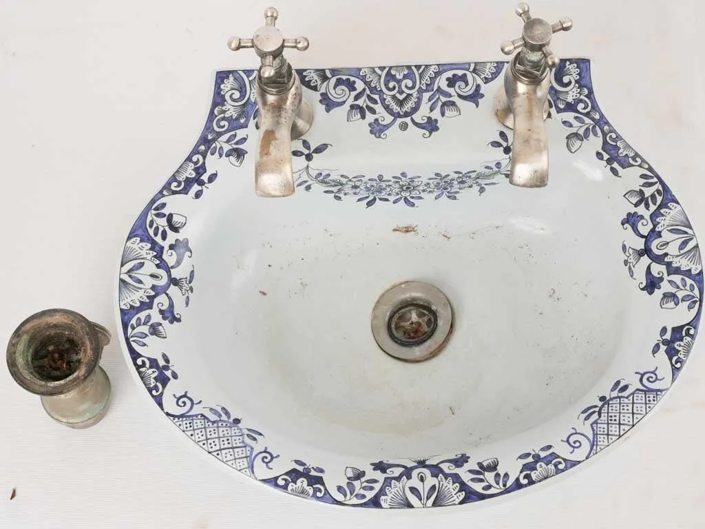 Vintage French blue and white hand basin 16½"