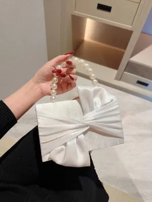 Vvsha Lady Exquisite Flower Evening Bag white Wedding Bag Faux Pearl Handheld Banquet Bag Evening Bag Party Bag Prom Bag Dress Bag