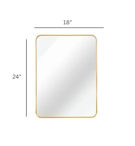 WHITESTONE HOMEDECOR: Rectangle with Round Corners Wall Mirror Antique Decor, Bathroom & Living Room, (18 x 24 inch) (Gold)