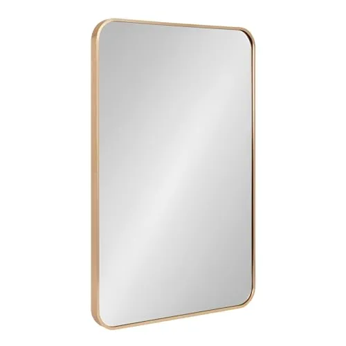 WHITESTONE HOMEDECOR: Rectangle with Round Corners Wall Mirror Antique Decor, Bathroom & Living Room, (18 x 24 inch) (Gold)