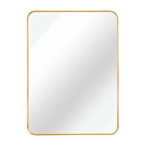 WHITESTONE HOMEDECOR: Rectangle with Round Corners Wall Mirror Antique Decor, Bathroom & Living Room, (18 x 24 inch) (Gold)