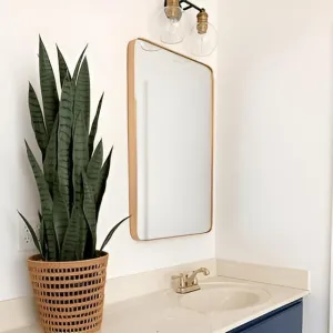 WHITESTONE HOMEDECOR: Rectangle with Round Corners Wall Mirror Antique Decor, Bathroom & Living Room, (18 x 24 inch) (Gold)