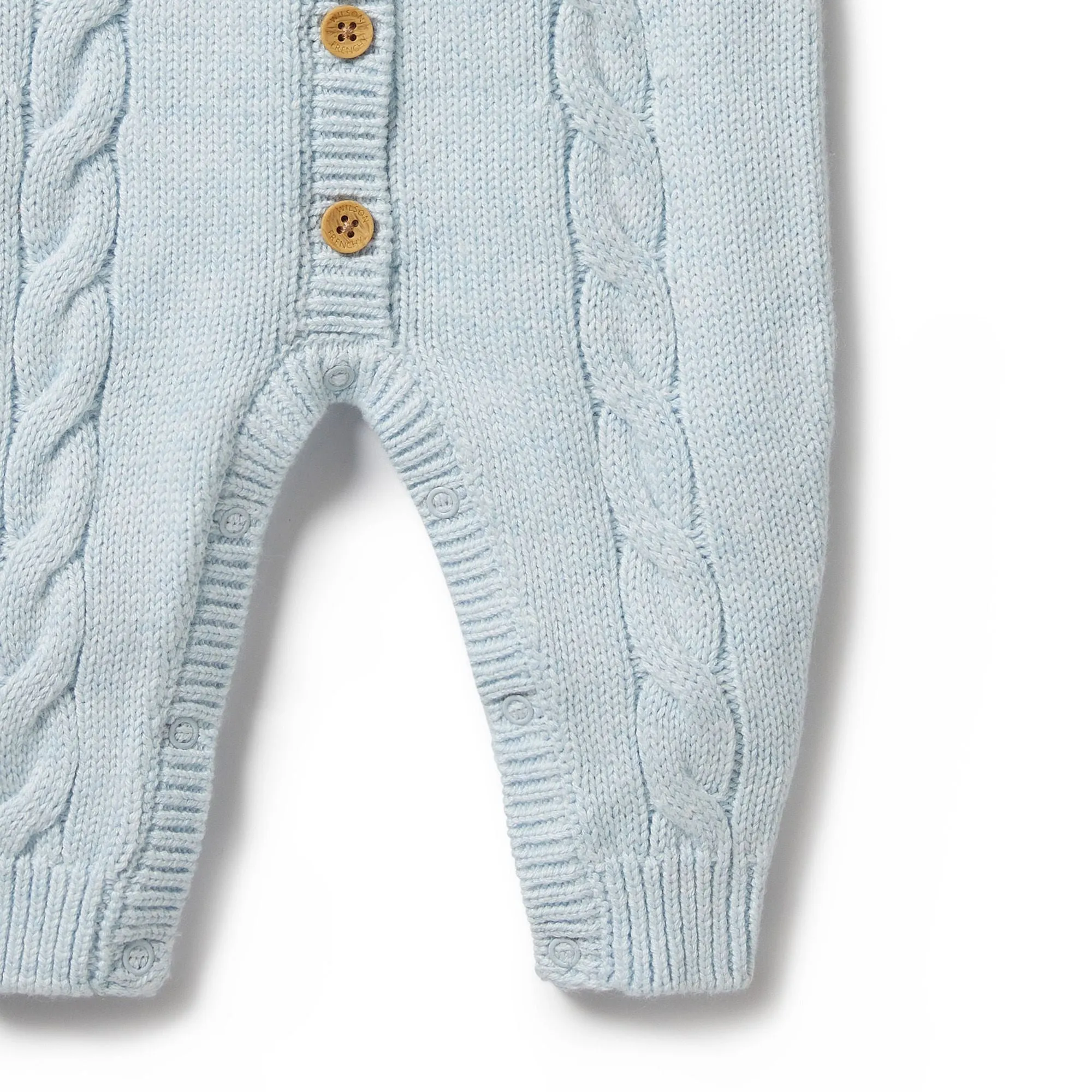 Wilson   Frenchy Knitted Cable Growsuit - Bluebell Fleck