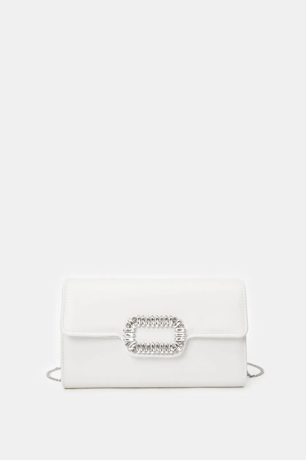 Women White Embellished Clutch Bag