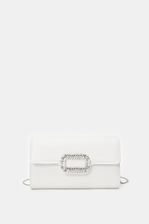 Women White Embellished Clutch Bag