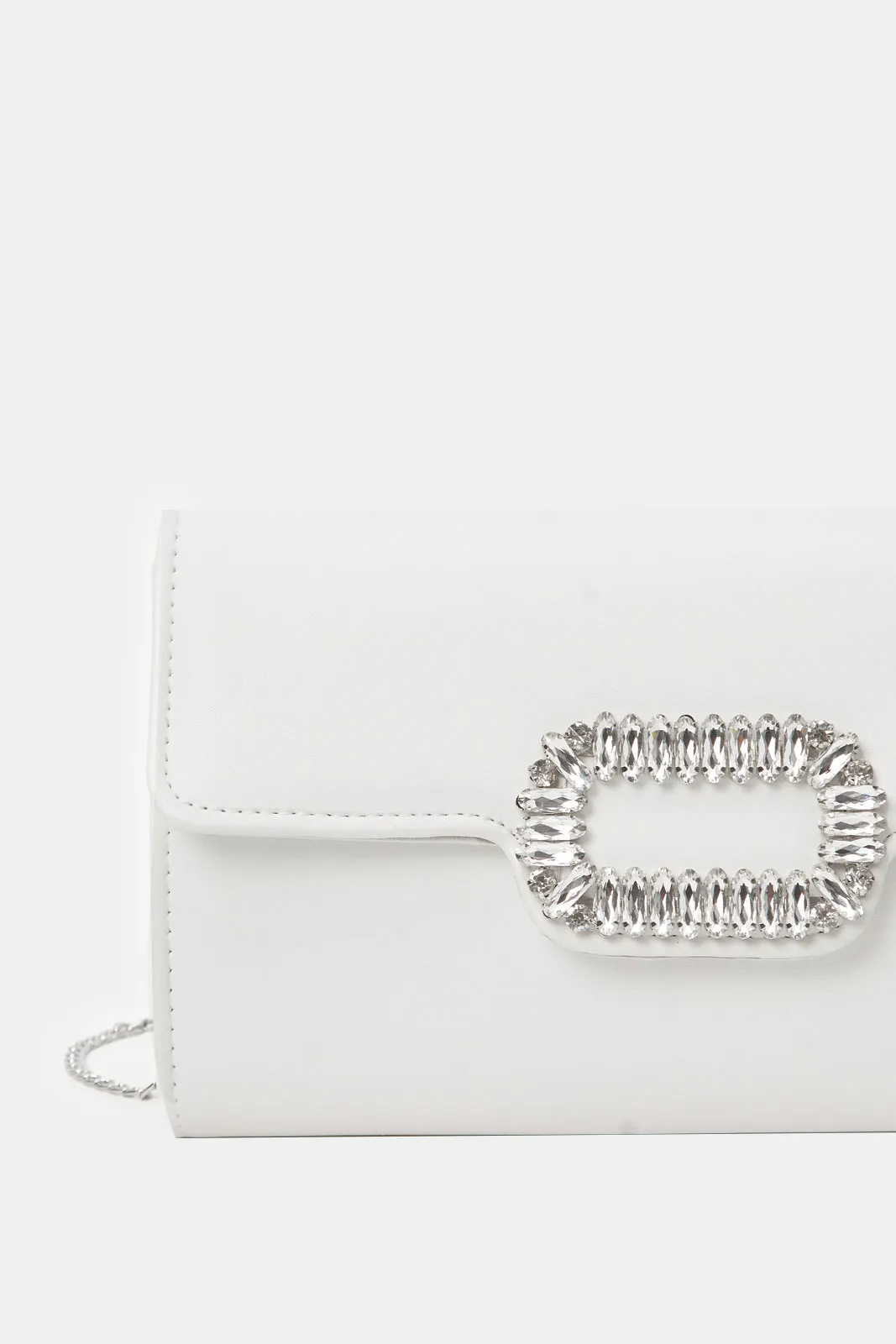 Women White Embellished Clutch Bag
