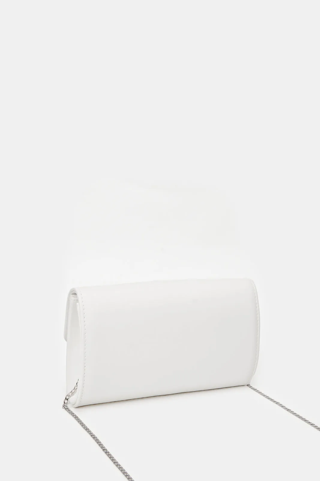 Women White Embellished Clutch Bag