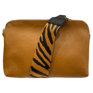 XL taba and black alligator-print leather double box