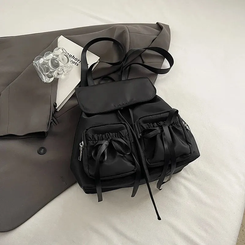 Y2K Nylon Backpack with Bow Detail