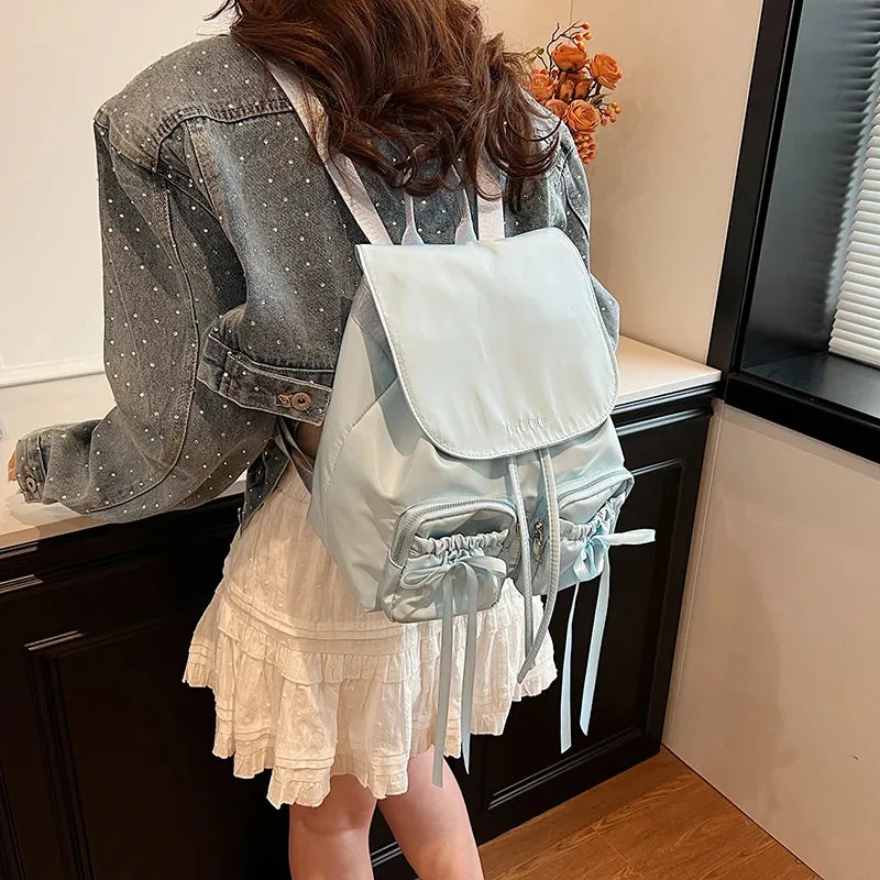 Y2K Nylon Backpack with Bow Detail