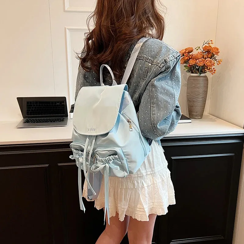 Y2K Nylon Backpack with Bow Detail
