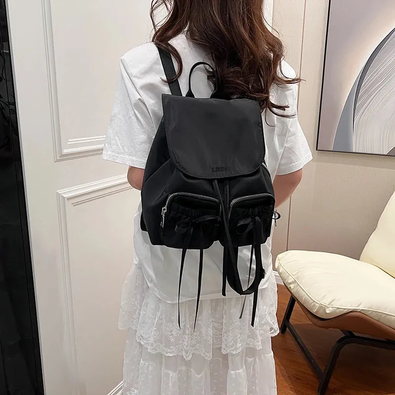 Y2K Nylon Backpack with Bow Detail