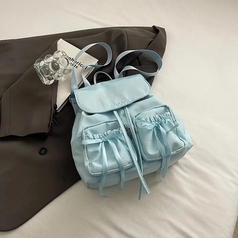 Y2K Nylon Backpack with Bow Detail